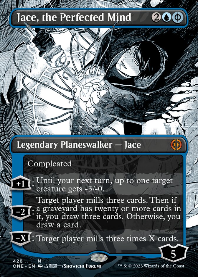 Jace, the Perfected Mind (Borderless Manga Step-and-Compleat Foil) [Phyrexia: All Will Be One] | Yard's Games Ltd