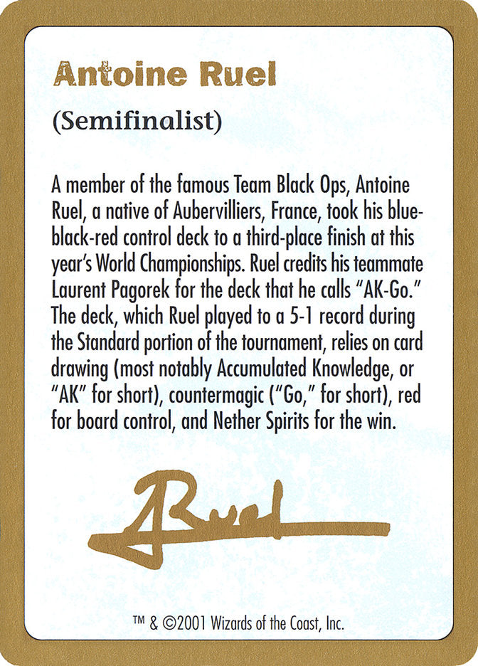 Antoine Ruel Bio [World Championship Decks 2001] | Yard's Games Ltd