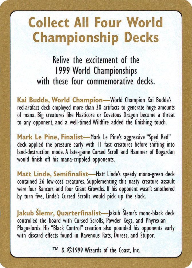 1999 World Championships Ad [World Championship Decks 1999] | Yard's Games Ltd