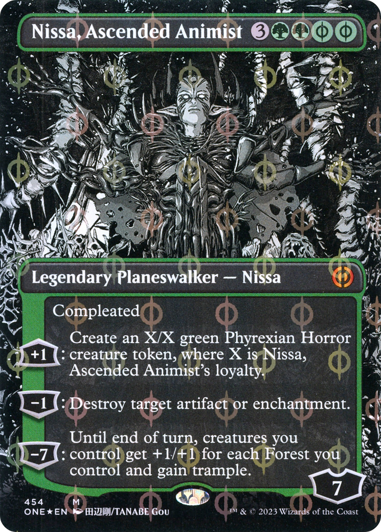 Nissa, Ascended Animist (Borderless Manga Step-and-Compleat Foil) [Phyrexia: All Will Be One] | Yard's Games Ltd
