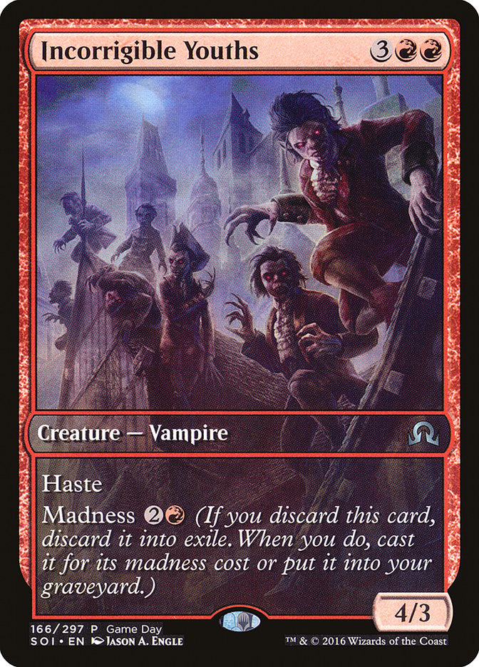 Incorrigible Youths (Game Day) (Extended Art) [Shadows over Innistrad Promos] | Yard's Games Ltd