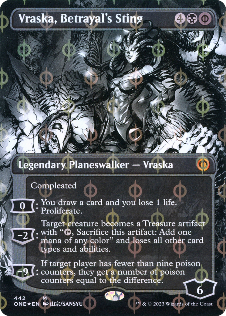 Vraska, Betrayal's Sting (Borderless Manga Step-and-Compleat Foil) [Phyrexia: All Will Be One] | Yard's Games Ltd