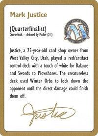 1996 Mark Justice Biography Card [World Championship Decks] | Yard's Games Ltd