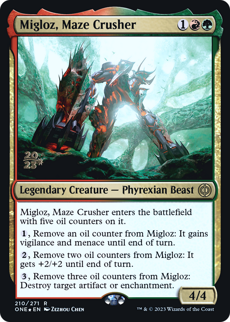 Migloz, Maze Crusher [Phyrexia: All Will Be One Prerelease Promos] | Yard's Games Ltd