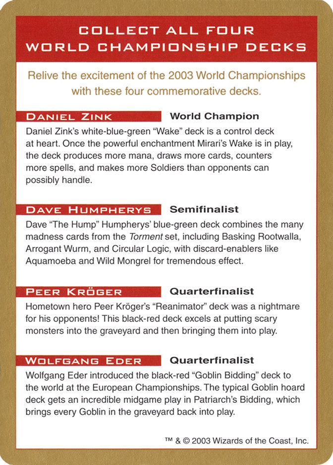 2003 World Championships Ad [World Championship Decks 2003] | Yard's Games Ltd