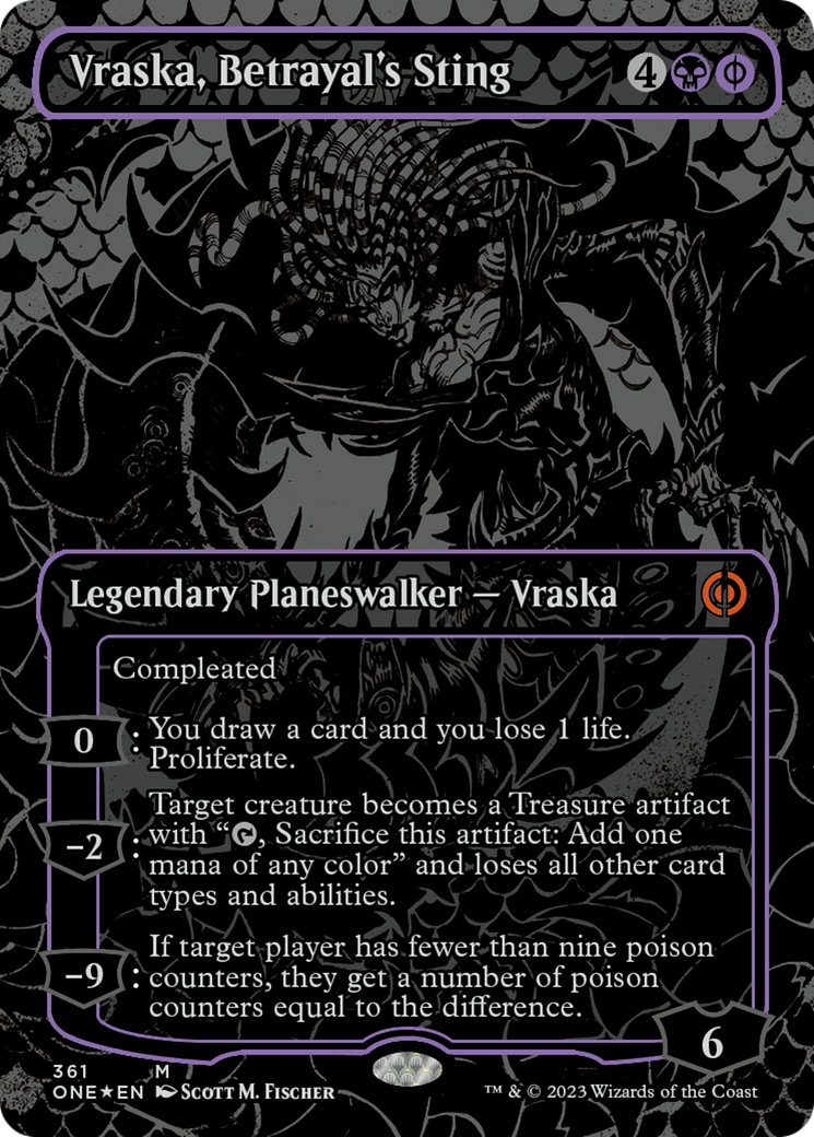 Vraska, Betrayal's Sting (Oil Slick Raised Foil) [Phyrexia: All Will Be One] | Yard's Games Ltd