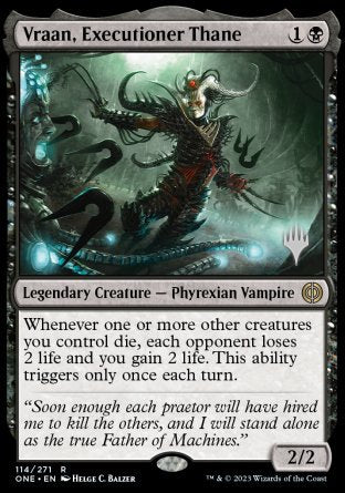 Vraan, Executioner Thane (Promo Pack) [Phyrexia: All Will Be One Promos] | Yard's Games Ltd