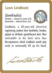 1996 Leon Lindback Biography Card [World Championship Decks] | Yard's Games Ltd
