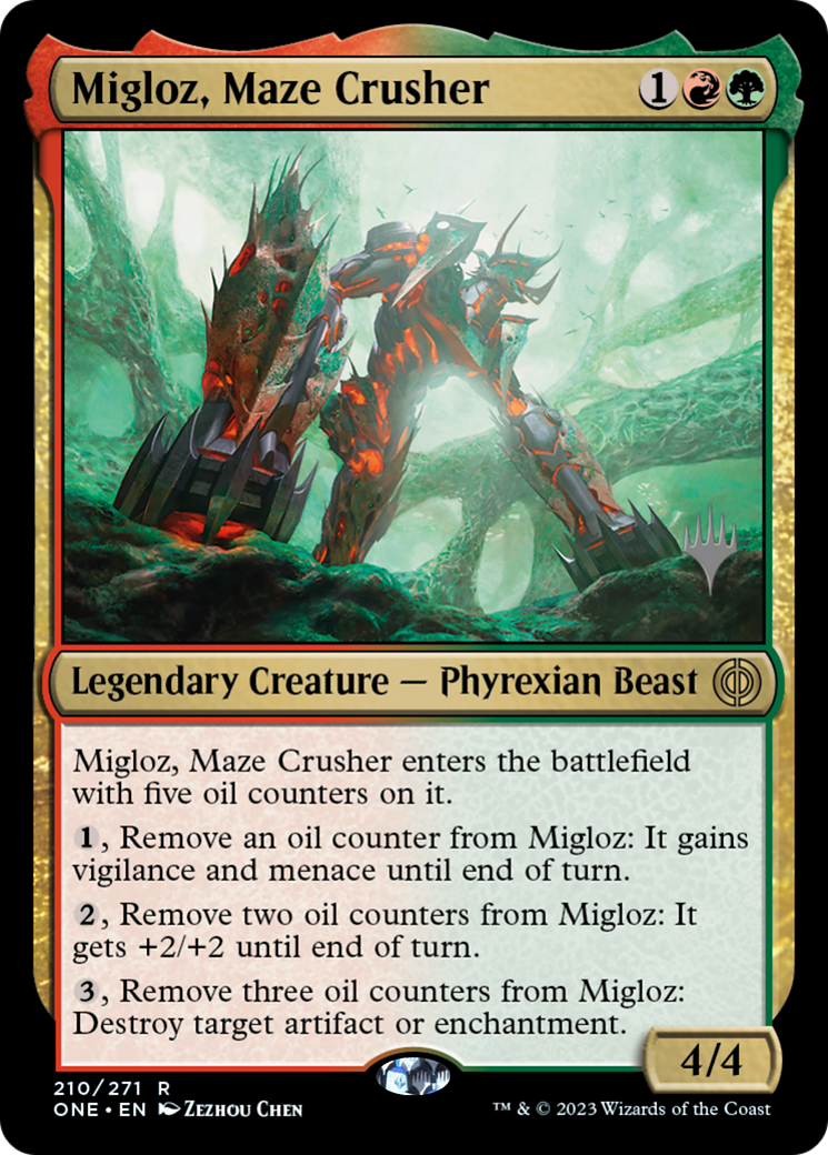 Migloz, Maze Crusher (Promo Pack) [Phyrexia: All Will Be One Promos] | Yard's Games Ltd