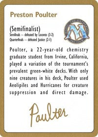 1996 Preston Poulter Biography Card [World Championship Decks] | Yard's Games Ltd