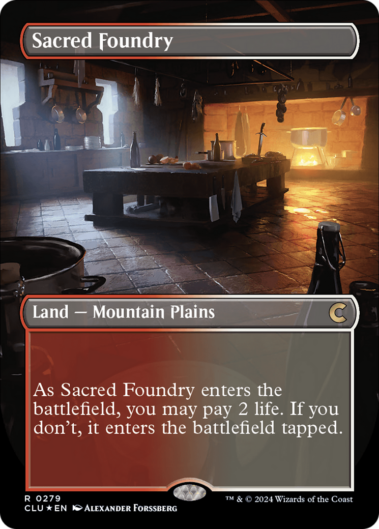 Sacred Foundry (Borderless) [Ravnica: Clue Edition] | Yard's Games Ltd