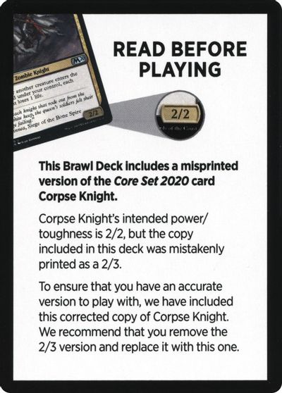Corpse Knight Reminder Card (Knights' Charge Brawl Deck) [Core Set 2020 Tokens] | Yard's Games Ltd